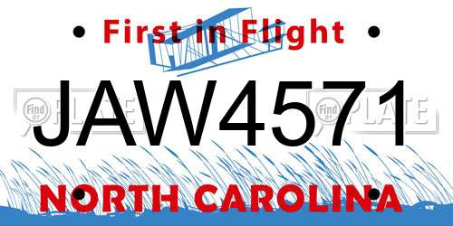 JAW4571 North Carolina License Plate