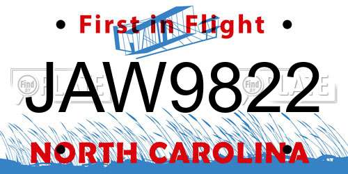 JAW9822 North Carolina License Plate
