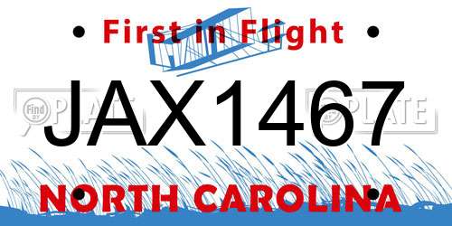 JAX1467 North Carolina License Plate