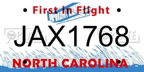 JAX1768 North Carolina License Plate