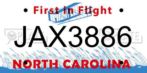 JAX3886 North Carolina License Plate