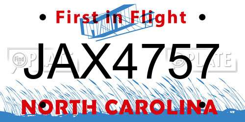 JAX4757 North Carolina License Plate