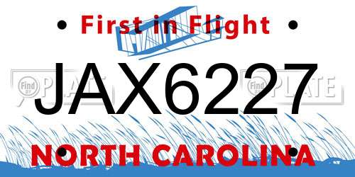 JAX6227 North Carolina License Plate