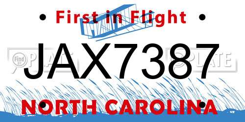 JAX7387 North Carolina License Plate