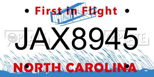 JAX8945 North Carolina License Plate