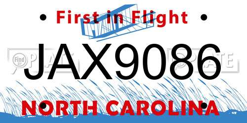JAX9086 North Carolina License Plate
