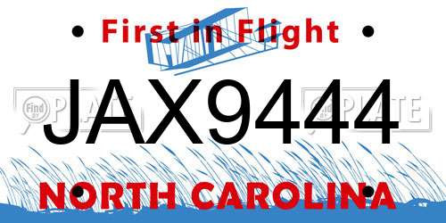 JAX9444 North Carolina License Plate