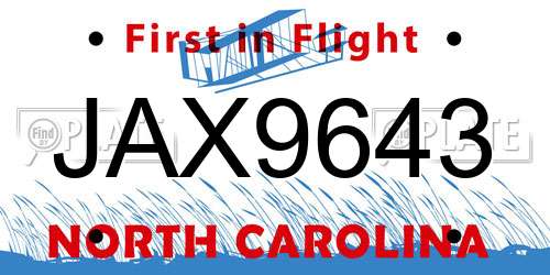 JAX9643 North Carolina License Plate