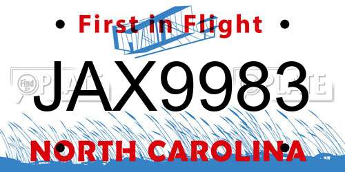 JAX9983 North Carolina License Plate