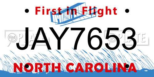 JAY7653 North Carolina License Plate