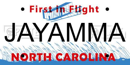 JAYAMMA North Carolina License Plate