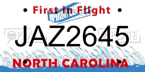 JAZ2645 North Carolina License Plate