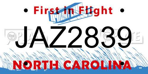 JAZ2839 North Carolina License Plate