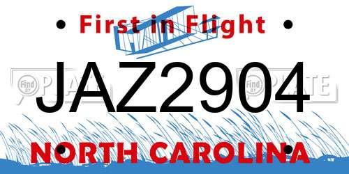 JAZ2904 North Carolina License Plate