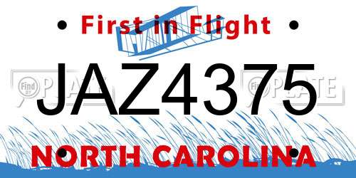 JAZ4375 North Carolina License Plate