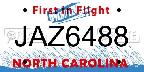 JAZ6488 North Carolina License Plate