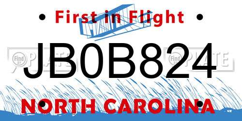 JB0B824 North Carolina License Plate