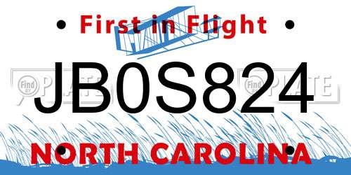 JB0S824 North Carolina License Plate