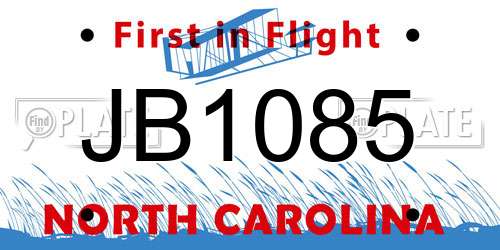 JB1085 North Carolina License Plate