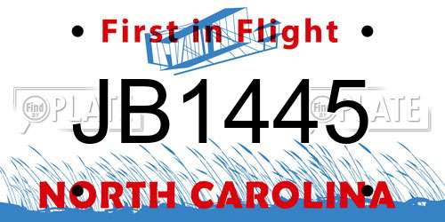 JB1445 North Carolina License Plate