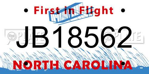 JB18562 North Carolina License Plate