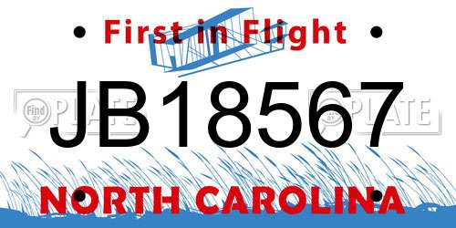 JB18567 North Carolina License Plate