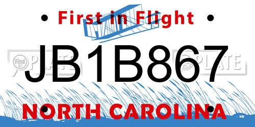 JB1B867 North Carolina License Plate