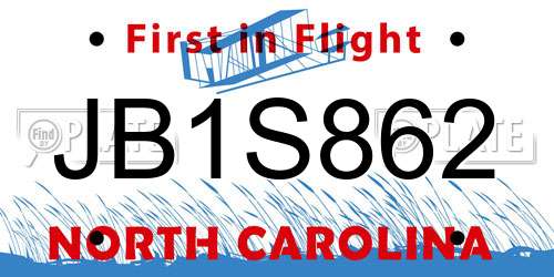 JB1S862 North Carolina License Plate