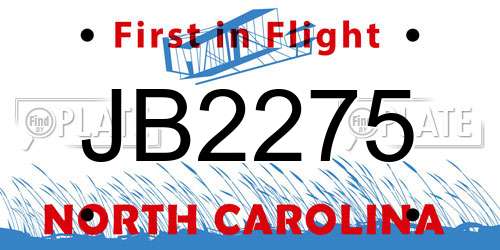 JB2275 North Carolina License Plate