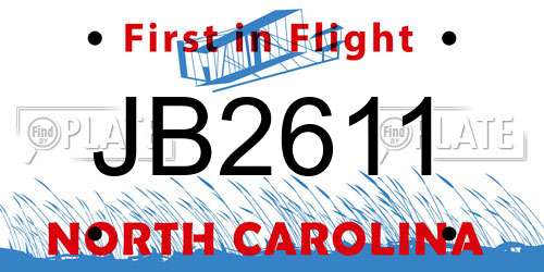 JB2611 North Carolina License Plate