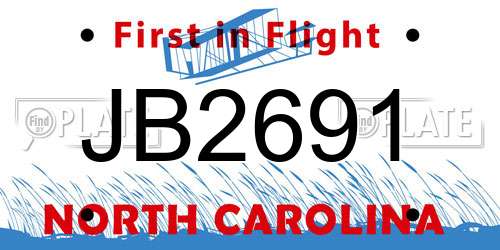 JB2691 North Carolina License Plate