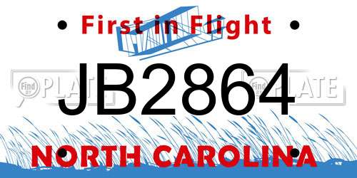 JB2864 North Carolina License Plate