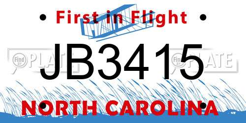 JB3415 North Carolina License Plate