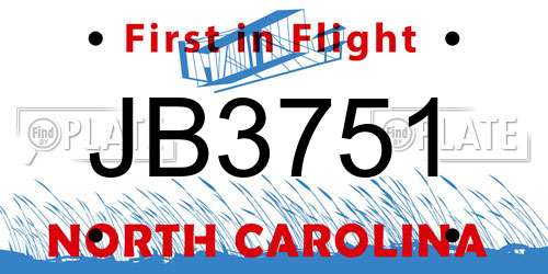 JB3751 North Carolina License Plate