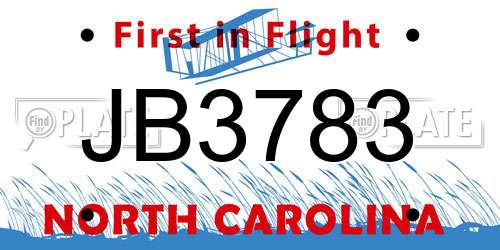 JB3783 North Carolina License Plate