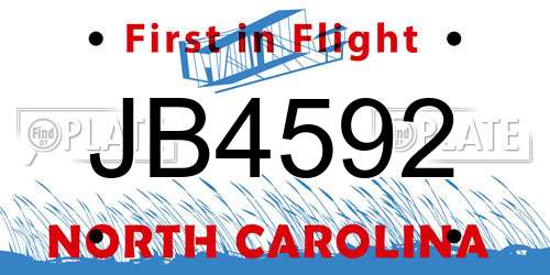 JB4592 North Carolina License Plate