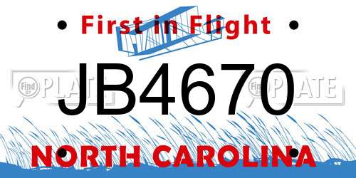 JB4670 North Carolina License Plate