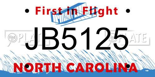 JB5125 North Carolina License Plate