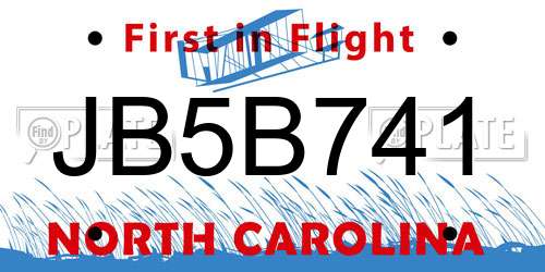 JB5B741 North Carolina License Plate