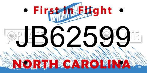 JB62599 North Carolina License Plate