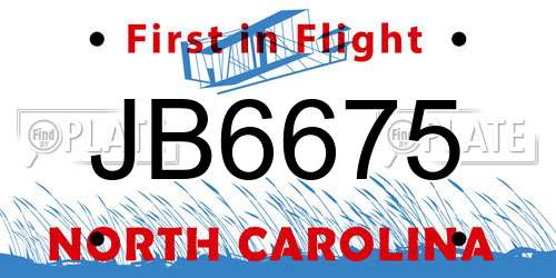 JB6675 North Carolina License Plate