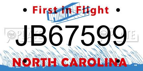 JB67599 North Carolina License Plate