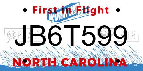 JB6T599 North Carolina License Plate