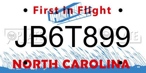 JB6T899 North Carolina License Plate