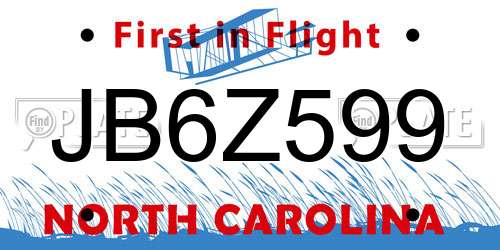 JB6Z599 North Carolina License Plate