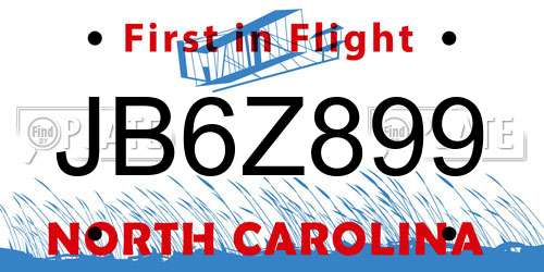 JB6Z899 North Carolina License Plate