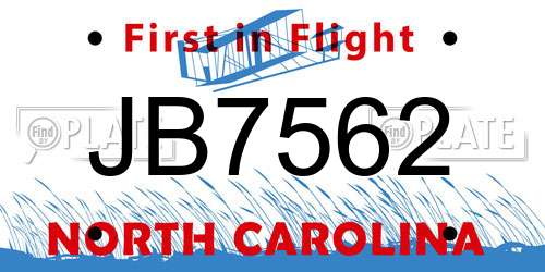 JB7562 North Carolina License Plate