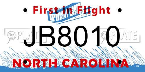 JB8010 North Carolina License Plate