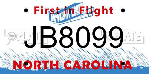 JB8099 North Carolina License Plate