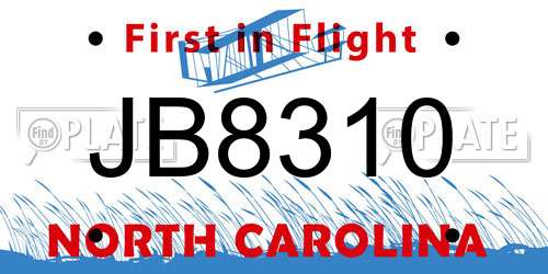 JB8310 North Carolina License Plate